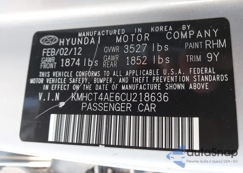 2012 Hyundai Accent Gls из США, поврежденный, VIN KMHCT4AE6CU218636